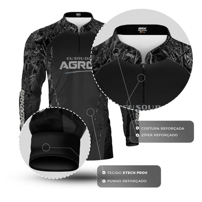 Camisa Agro Brk Eu Sou Do Agro Real Tree Preta com Proteção Solar UV50+ - Brk Agro