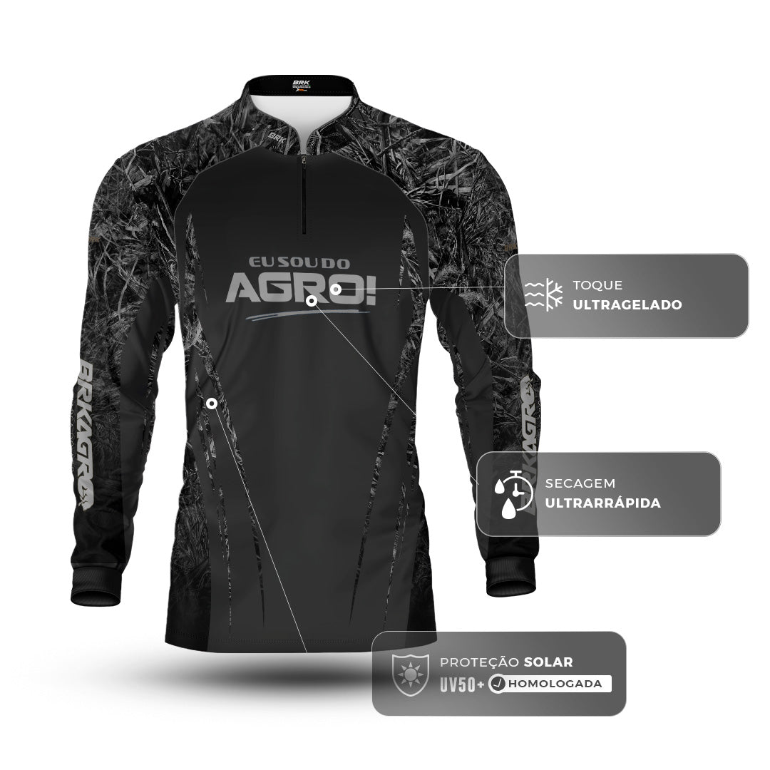 Camisa Agro Brk Eu Sou Do Agro Real Tree Preta com Proteção Solar UV50+ - Brk Agro