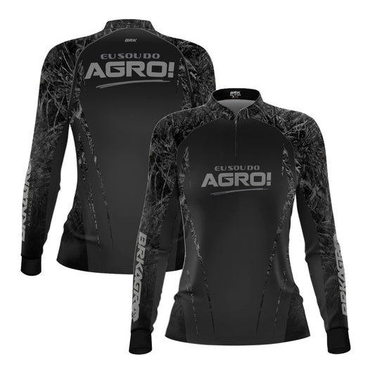 Camisa Agro Feminina Brk Eu Sou Do Agro Real Tree Preta com Proteção Solar UV50+ - Brk Agro