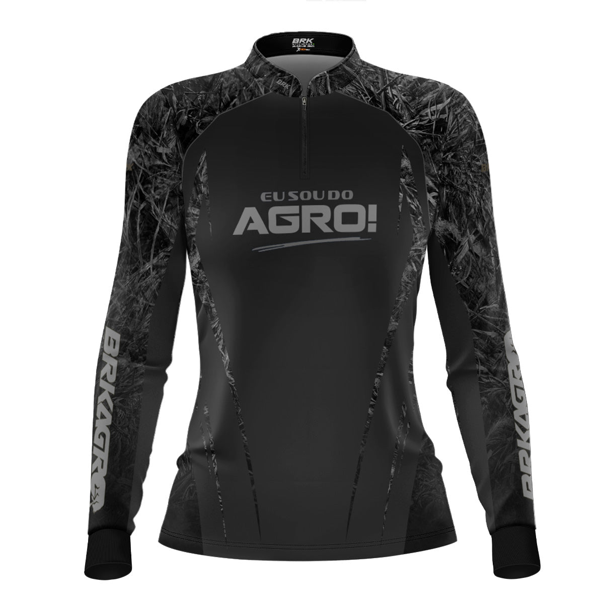 Camisa Agro Feminina Brk Eu Sou Do Agro Real Tree Preta com Proteção Solar UV50+ - Brk Agro