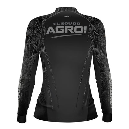 Camisa Agro Feminina Brk Eu Sou Do Agro Real Tree Preta com Proteção Solar UV50+ - Brk Agro