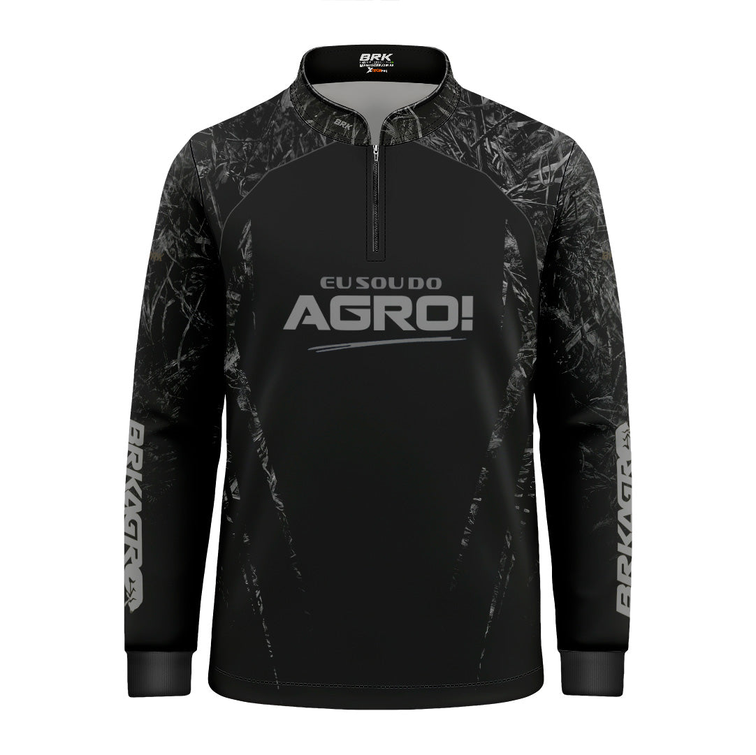 Camisa Agro Infantil Brk Eu Sou Do Agro Real Tree Preta com Proteção Solar UV50+ - Brk Agro
