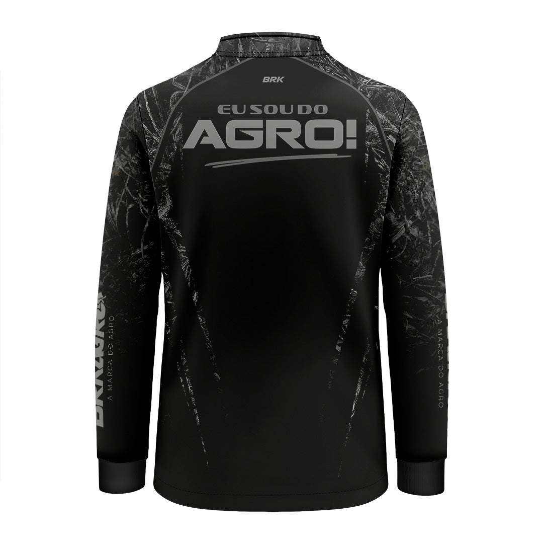 Camisa Agro Infantil Brk Eu Sou Do Agro Real Tree Preta com Proteção Solar UV50+ - Brk Agro