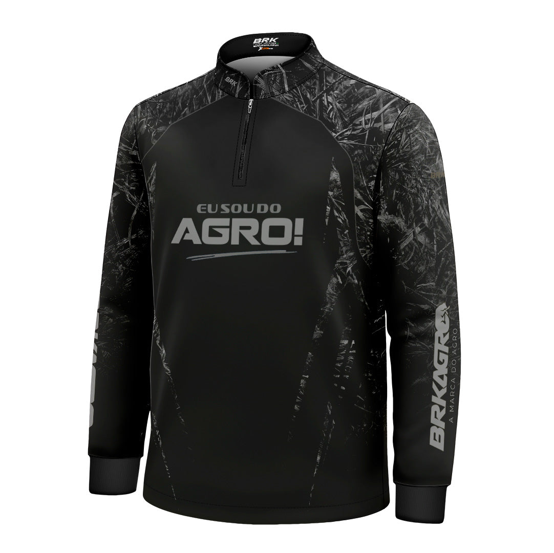 Camisa Agro Infantil Brk Eu Sou Do Agro Real Tree Preta com Proteção Solar UV50+ - Brk Agro