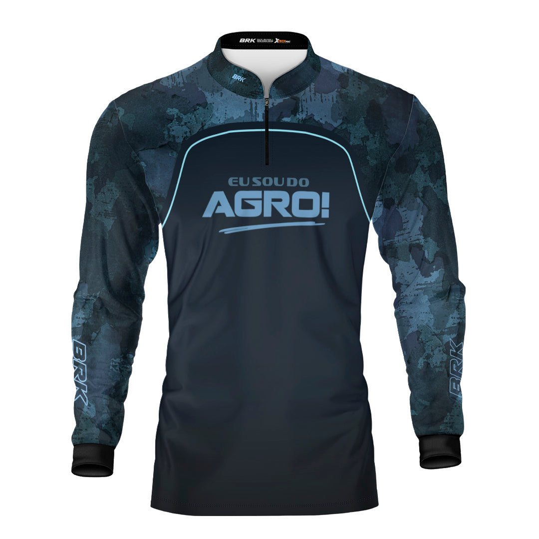 Camisa Agro Brk Eu Sou Do Agro Camo Azul com Proteção Solar UV50+ - Brk Agro