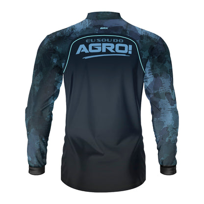 Camisa Agro Brk Eu Sou Do Agro Camo Azul com Proteção Solar UV50+ - Brk Agro