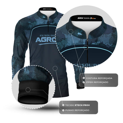Camisa Agro Brk Eu Sou Do Agro Camo Azul com Proteção Solar UV50+ - Brk Agro