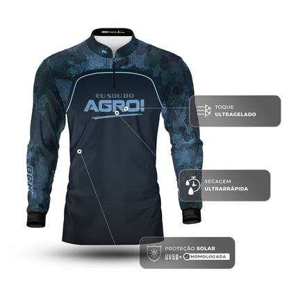 Camisa Agro Brk Eu Sou Do Agro Camo Azul com Proteção Solar UV50+ - Brk Agro