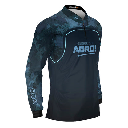 Camisa Agro Brk Eu Sou Do Agro Camo Azul com Proteção Solar UV50+ - Brk Agro