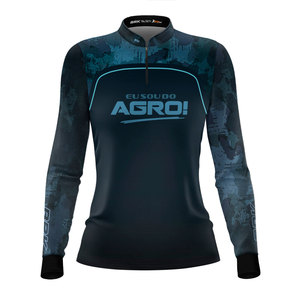 Camisa Agro Feminina Brk Eu Sou Do Agro Camo Azul com Proteção Solar UV50+ - Brk Agro
