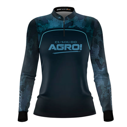 Camisa Agro Feminina Brk Eu Sou Do Agro Camo Azul com Proteção Solar UV50+ - Brk Agro