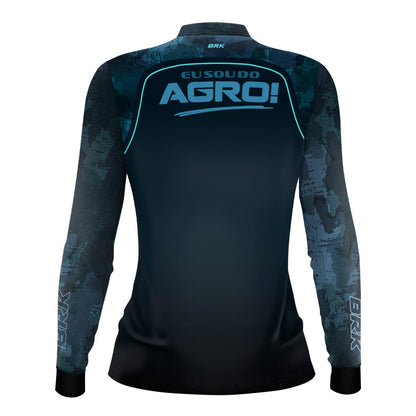 Camisa Agro Feminina Brk Eu Sou Do Agro Camo Azul com Proteção Solar UV50+ - Brk Agro