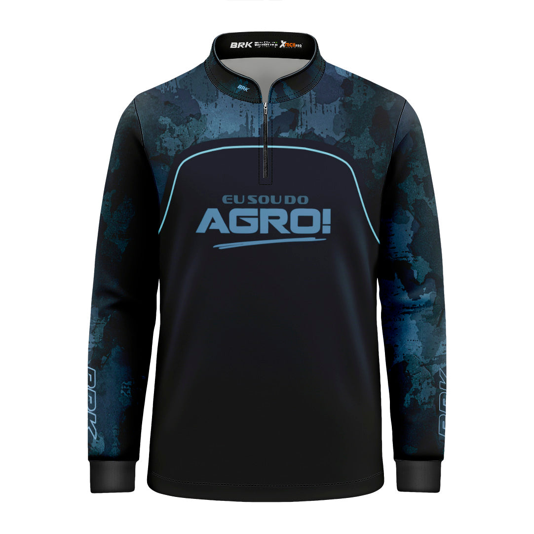 Camisa Agro Infantil Brk Eu Sou Do Agro Camo Azul com Proteção Solar UV50+ - Brk Agro