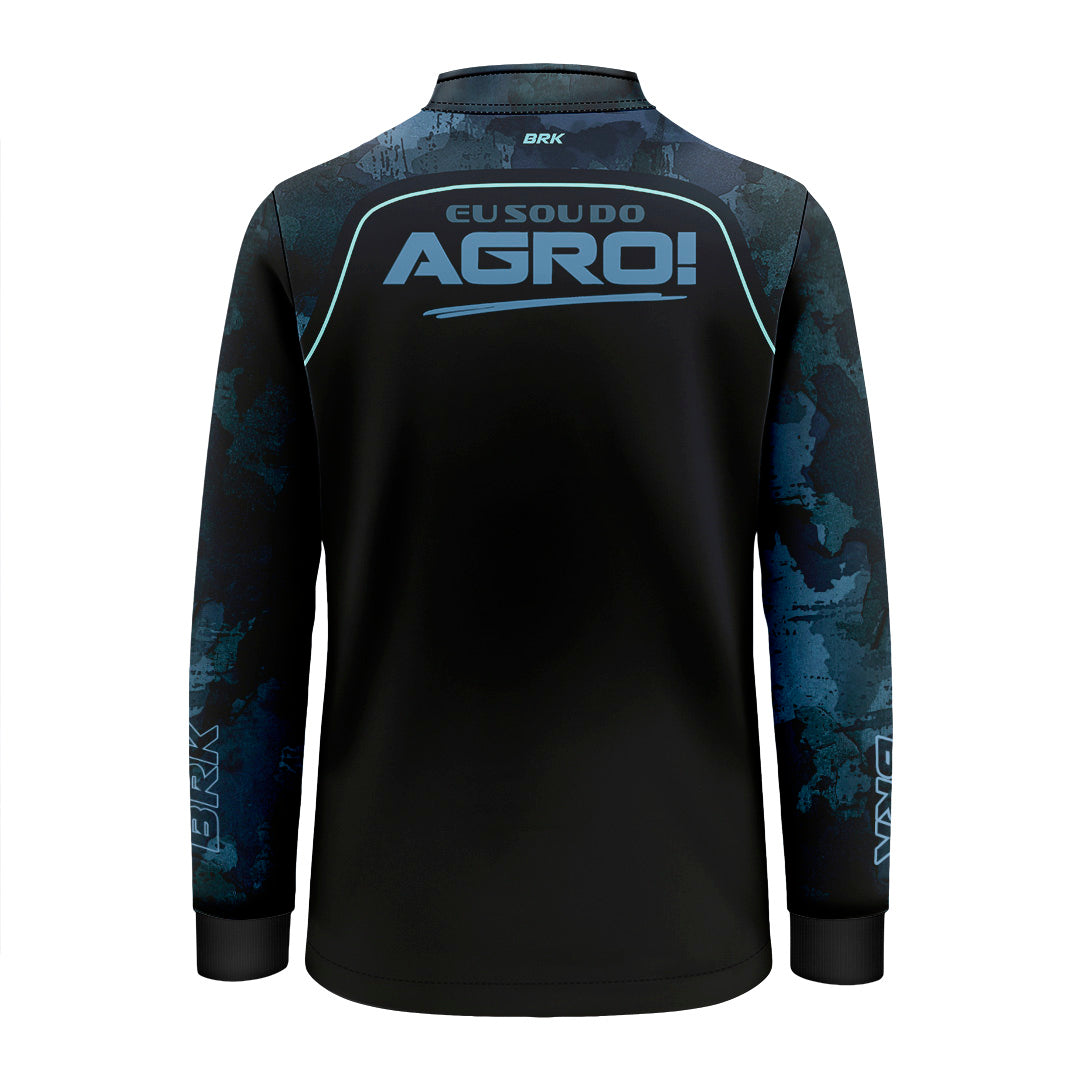 Camisa Agro Infantil Brk Eu Sou Do Agro Camo Azul com Proteção Solar UV50+ - Brk Agro