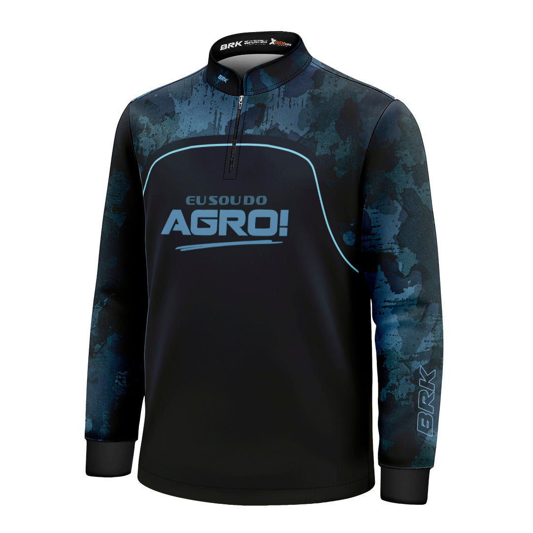 Camisa Agro Infantil Brk Eu Sou Do Agro Camo Azul com Proteção Solar UV50+ - Brk Agro