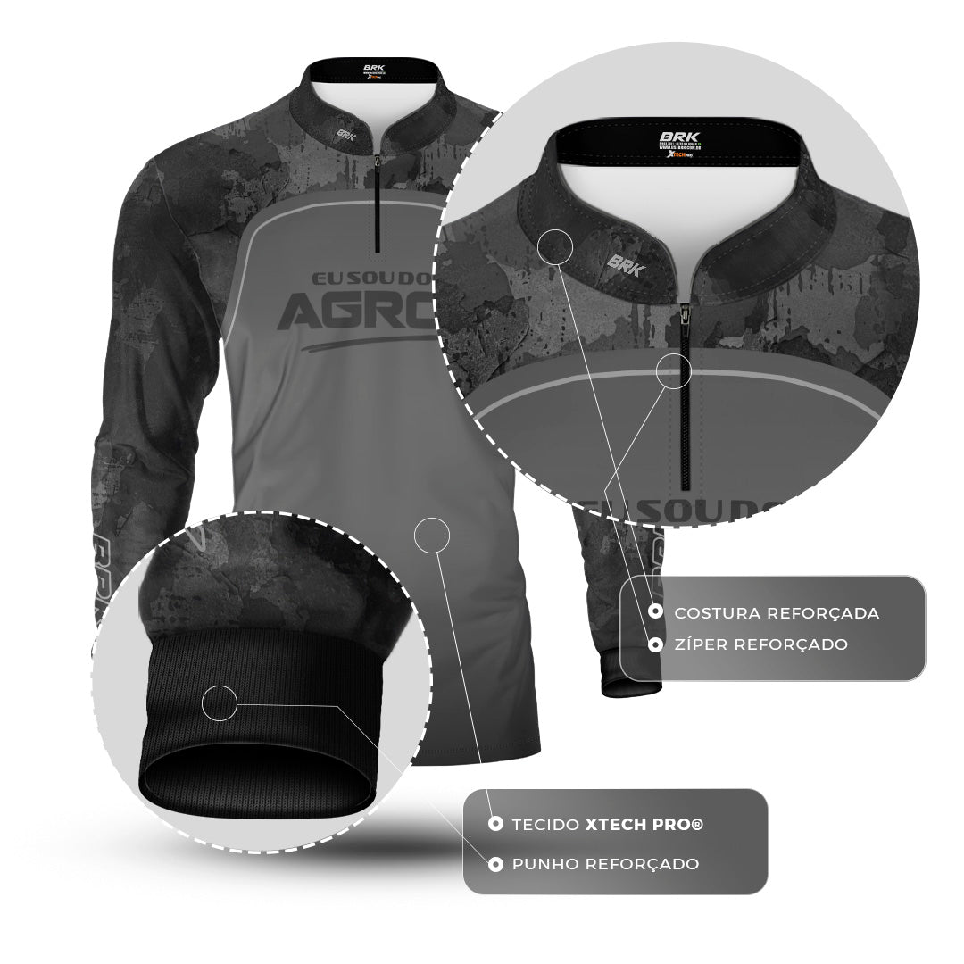 Camisa Agro Brk Eu Sou Do Agro Camo Cinza com Proteção Solar UV50+ - Brk Agro