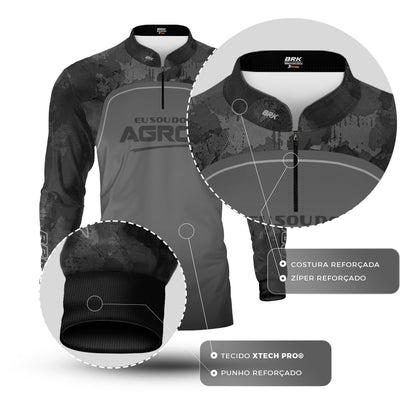 Camisa Agro Brk Eu Sou Do Agro Camo Cinza com Proteção Solar UV50+ - Brk Agro