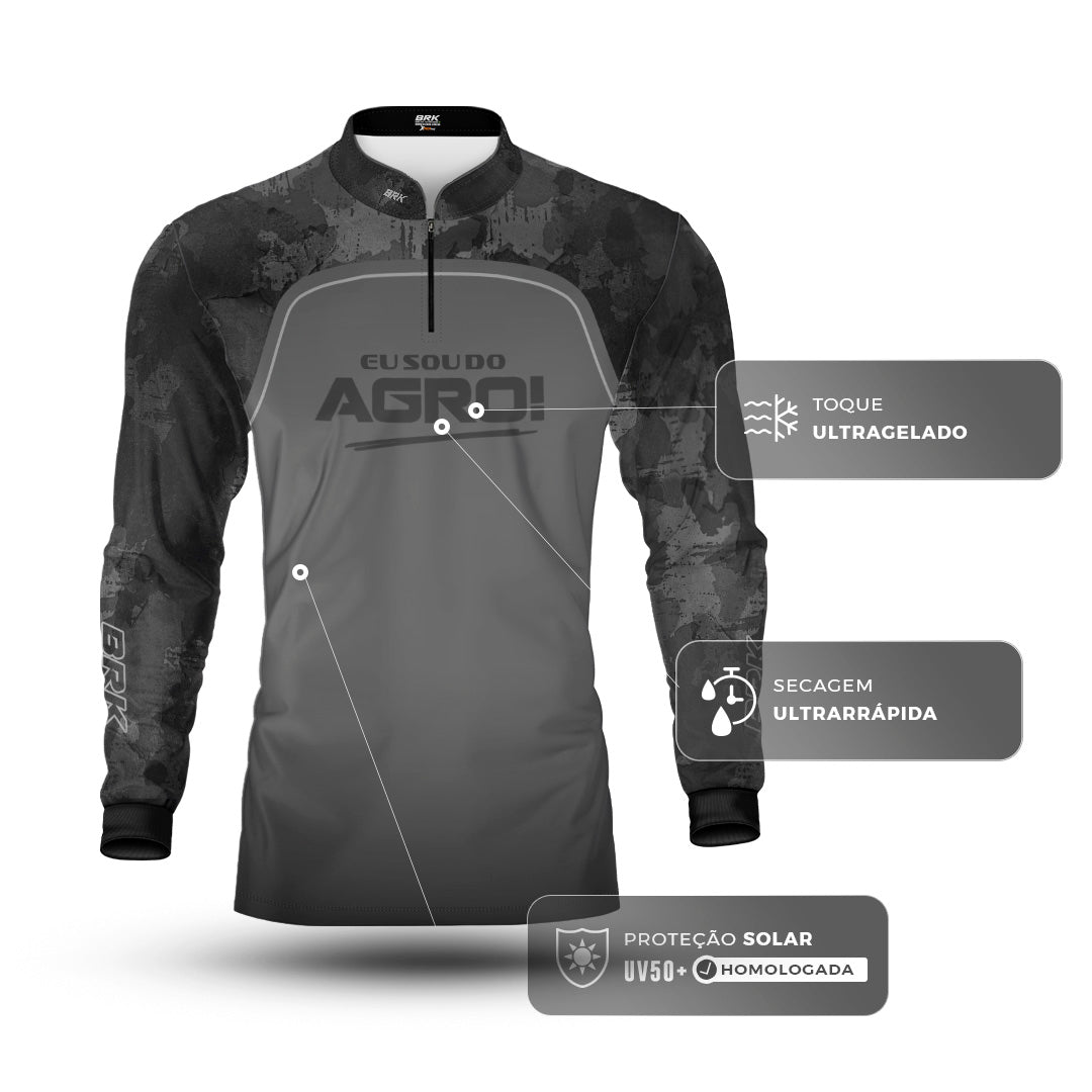 Camisa Agro Brk Eu Sou Do Agro Camo Cinza com Proteção Solar UV50+ - Brk Agro