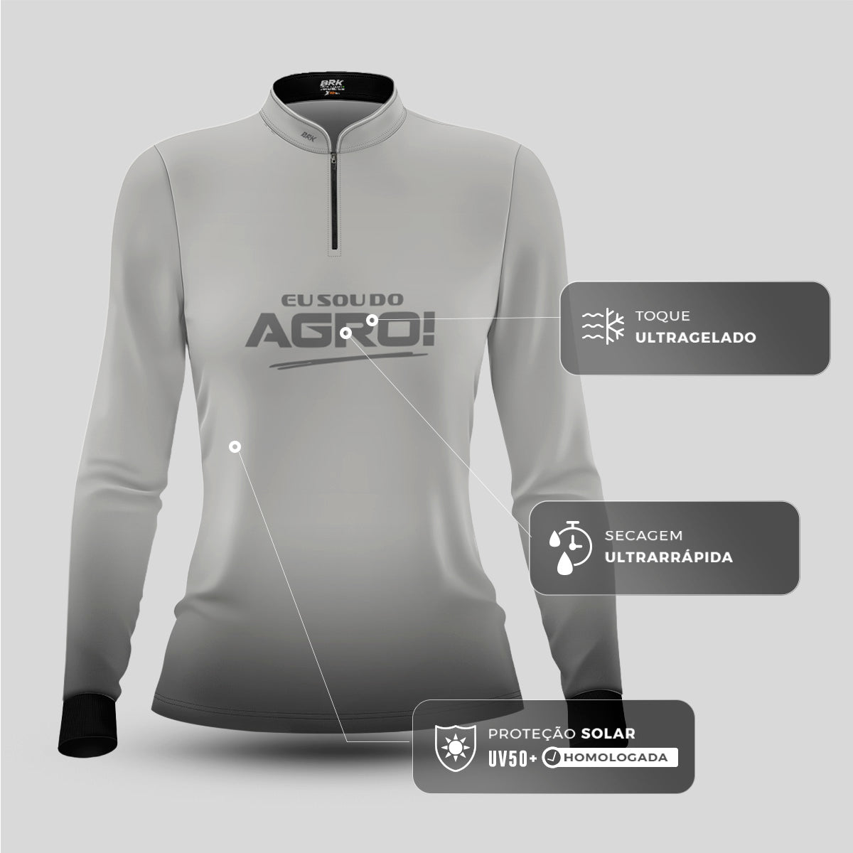 Camisa Agro Feminina Brk Eu Sou Do Agro Clean Branca com Proteção Solar UV50+ - Brk Agro