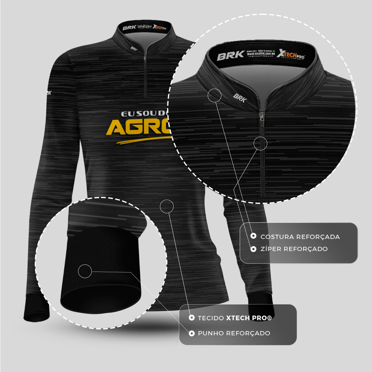 Camisa Agro Feminina Brk Eu Sou Do Agro Clean Preto com Proteção Solar UV50+ - Brk Agro