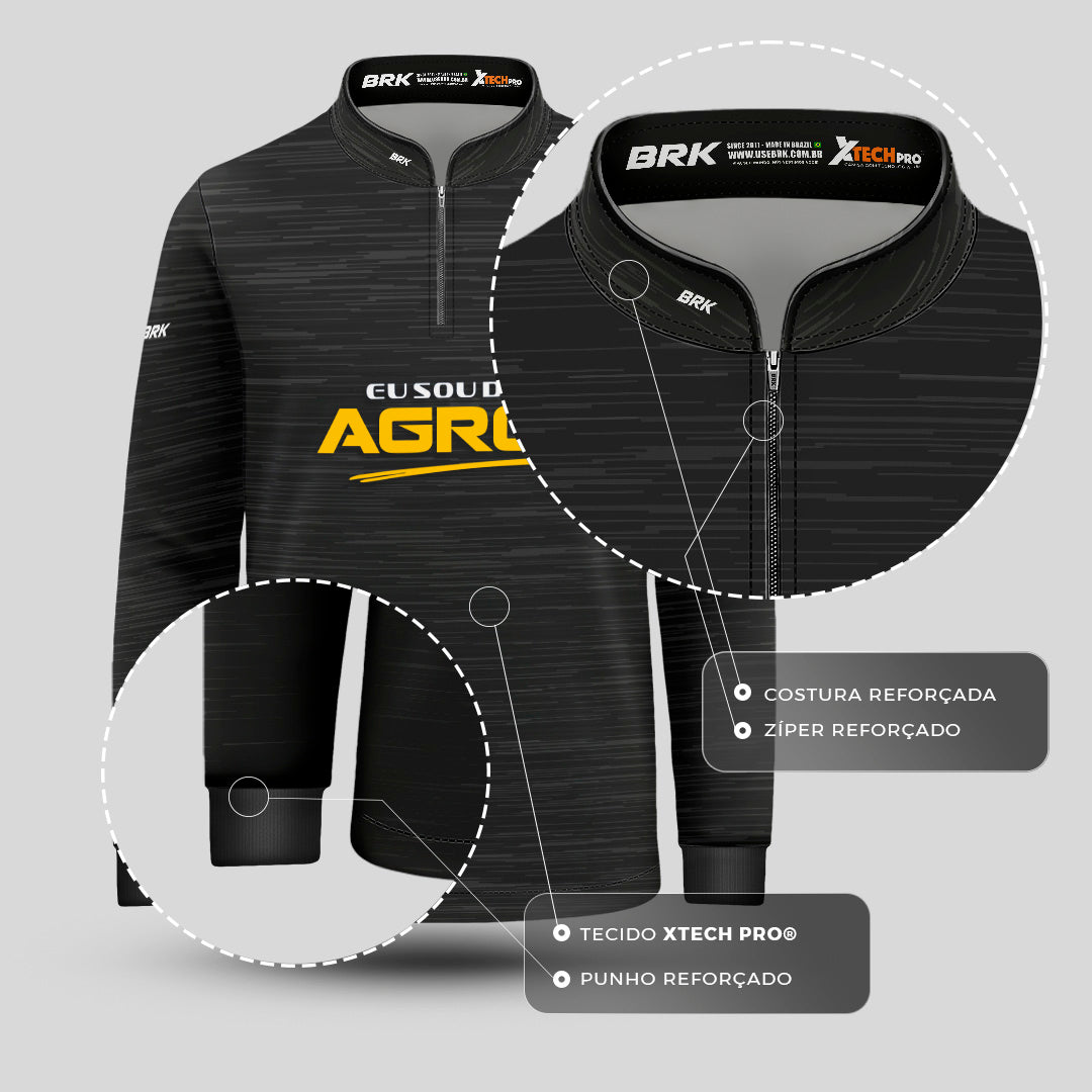 Camisa Agro Infantil Brk Eu Sou Do Agro Clean Preto com Proteção Solar UV50+ - Brk Agro