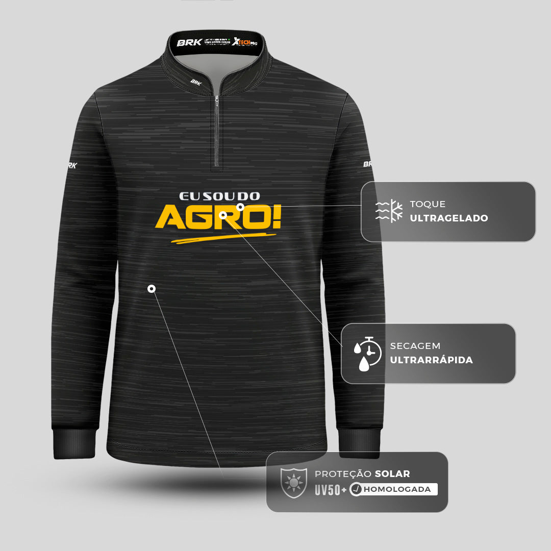 Camisa Agro Infantil Brk Eu Sou Do Agro Clean Preto com Proteção Solar UV50+ - Brk Agro
