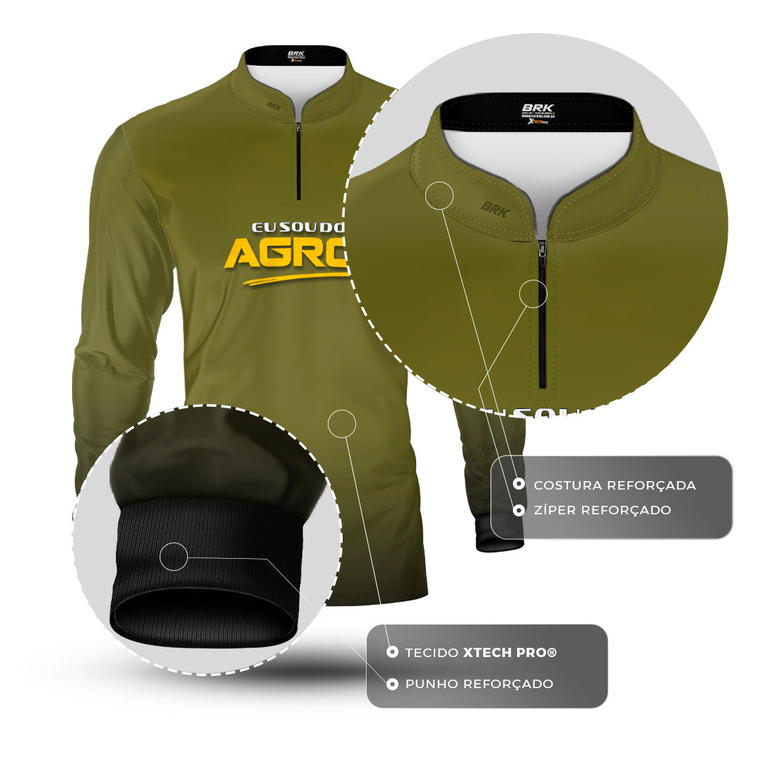 Camisa Agro Brk Eu Sou Do Agro Clean Verde Musgo com Proteção Solar UV50+ - Brk Agro