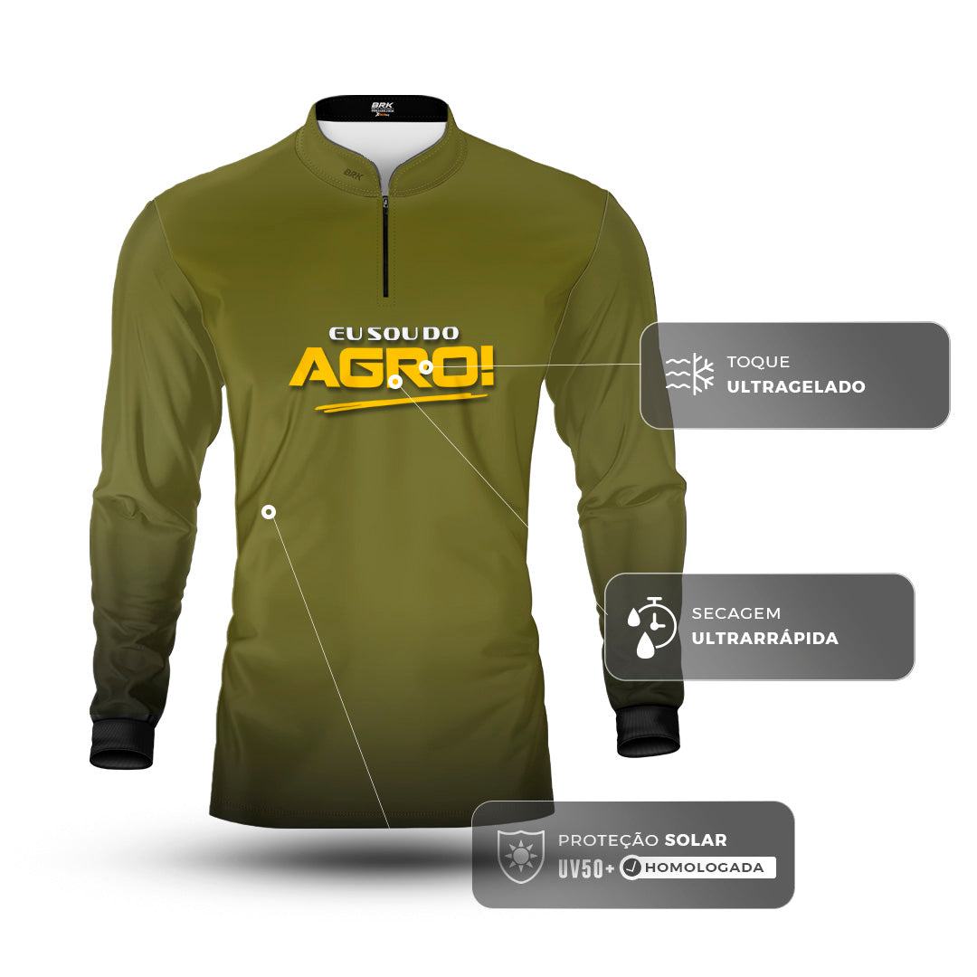 Camisa Agro Brk Eu Sou Do Agro Clean Verde Musgo com Proteção Solar UV50+ - Brk Agro