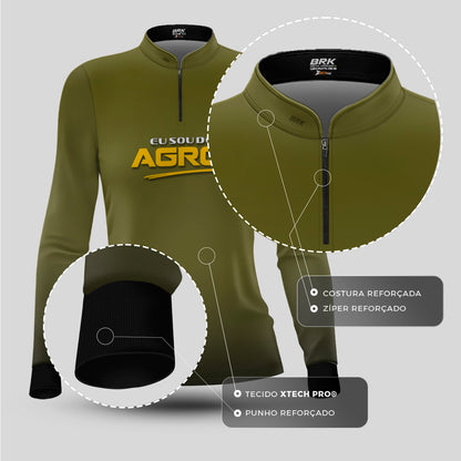 Camisa Agro Feminina Brk Eu Sou Do Agro Clean Verde Musgo com Proteção Solar UV50+ - Brk Agro