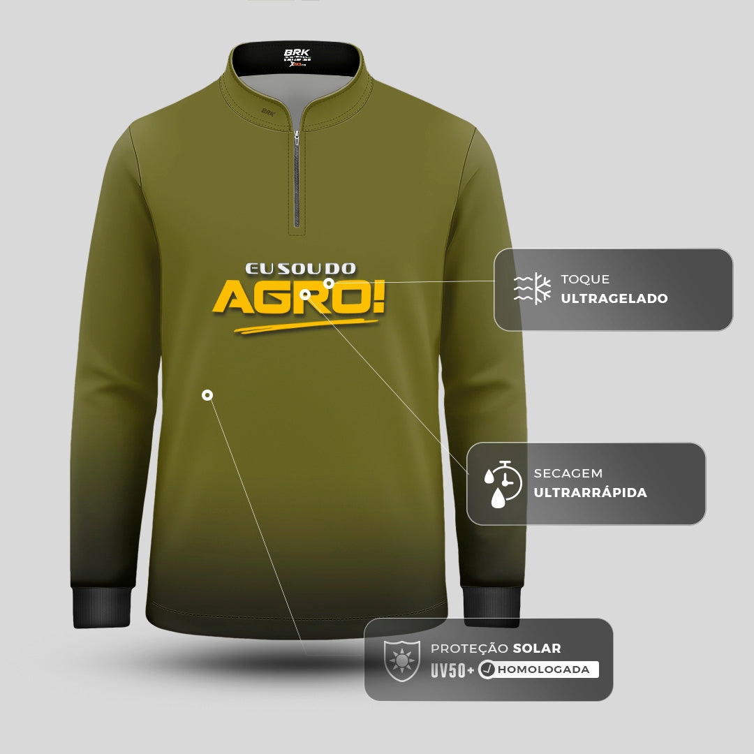 Camisa Agro Infantil Brk Eu Sou Do Agro Clean Verde Musgo com Proteção Solar UV50+ - Brk Agro