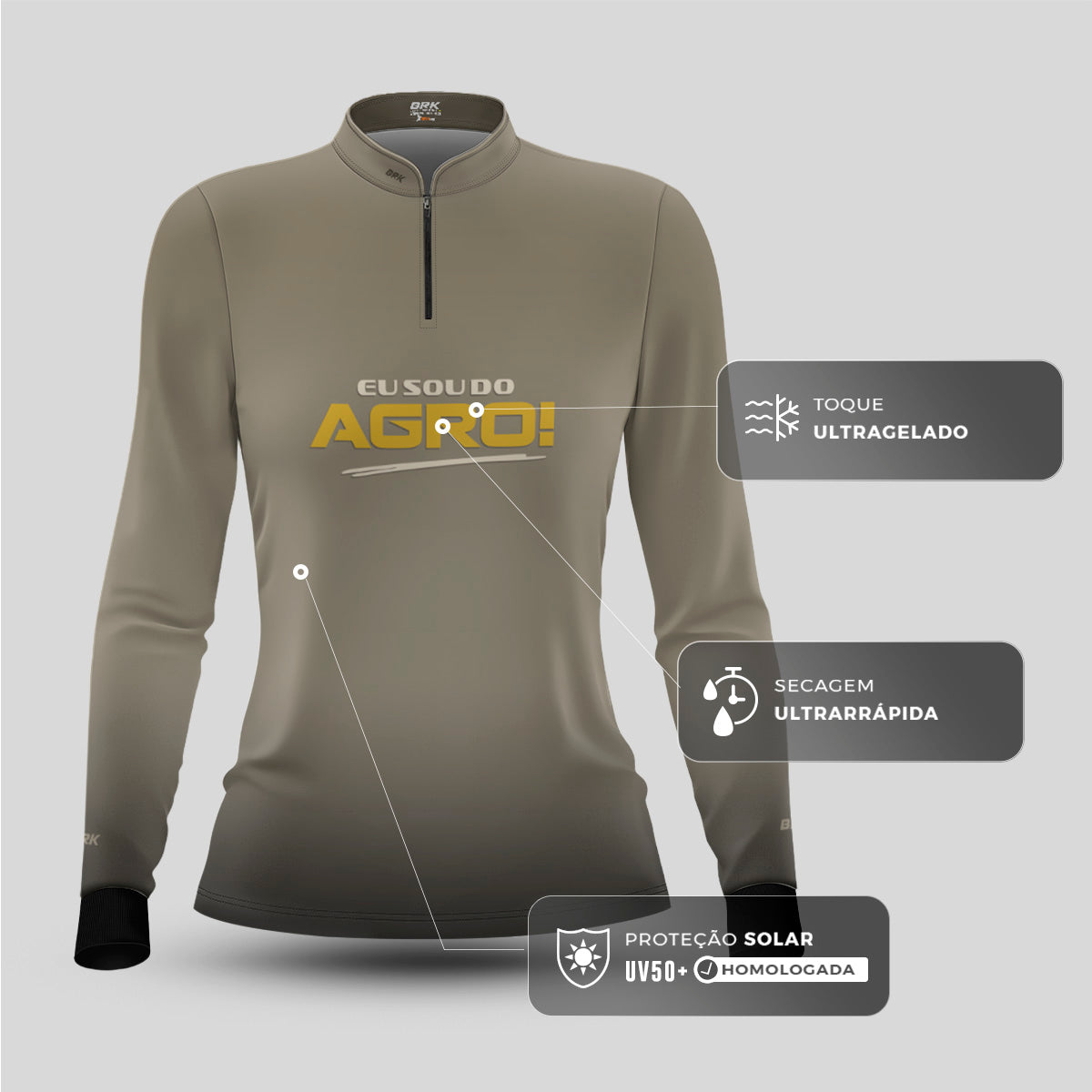Camisa Agro Feminina Brk Eu Sou Do Agro Areia com Proteção Solar UV50+ - Brk Agro