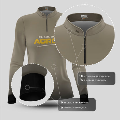 Camisa Agro Feminina Brk Eu Sou Do Agro Areia com Proteção Solar UV50+ - Brk Agro