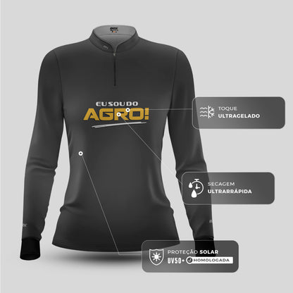 Camisa Agro Feminina Brk Eu Sou Do Agro Clean Cinza com Proteção Solar UV50+ - Brk Agro