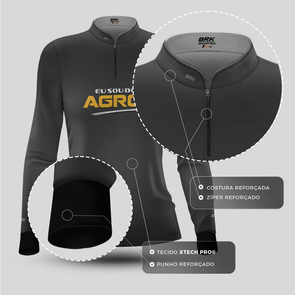 Camisa Agro Feminina Brk Eu Sou Do Agro Clean Cinza com Proteção Solar UV50+ - Brk Agro