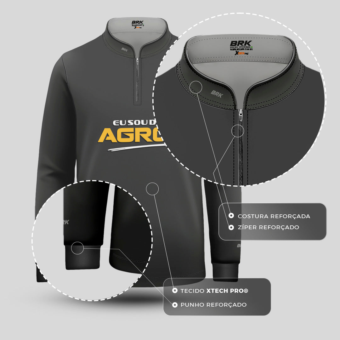 Camisa Agro Infantil Brk Eu Sou Do Agro Clean Cinza com Proteção Solar UV50+ - Brk Agro