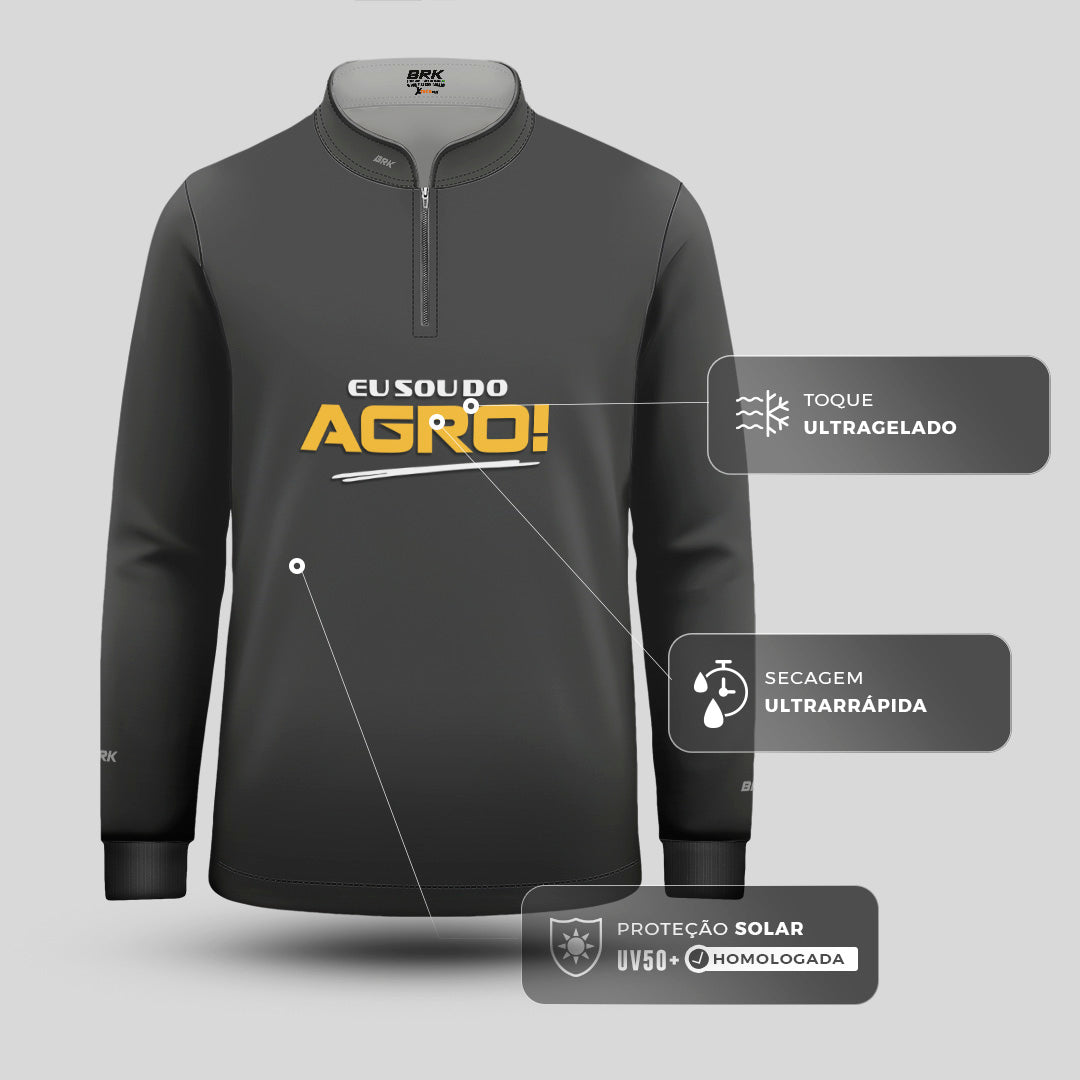 Camisa Agro Infantil Brk Eu Sou Do Agro Clean Cinza com Proteção Solar UV50+ - Brk Agro
