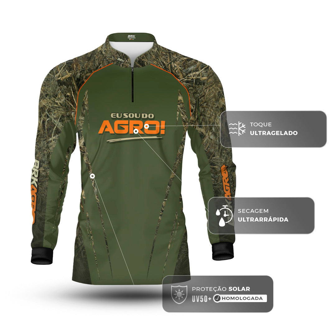Camisa Agro Brk Eu Sou Do Agro Real Tree com Proteção Solar UV50+ - Brk Agro