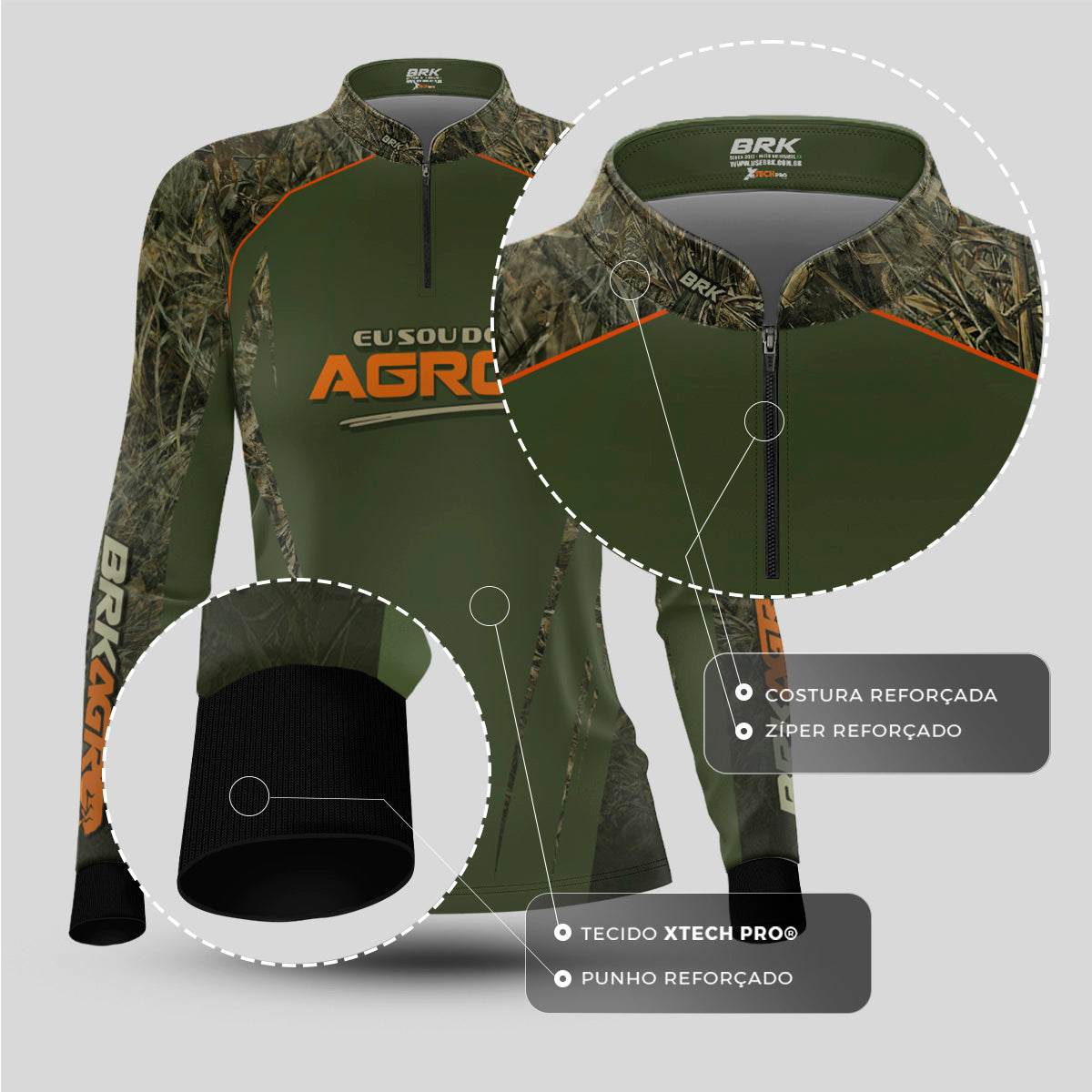 Camisa Agro Feminina Brk Eu Sou Do Agro Real Tree com Proteção Solar UV50+ - Brk Agro