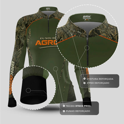 Camisa Agro Feminina Brk Eu Sou Do Agro Real Tree com Proteção Solar UV50+ - Brk Agro