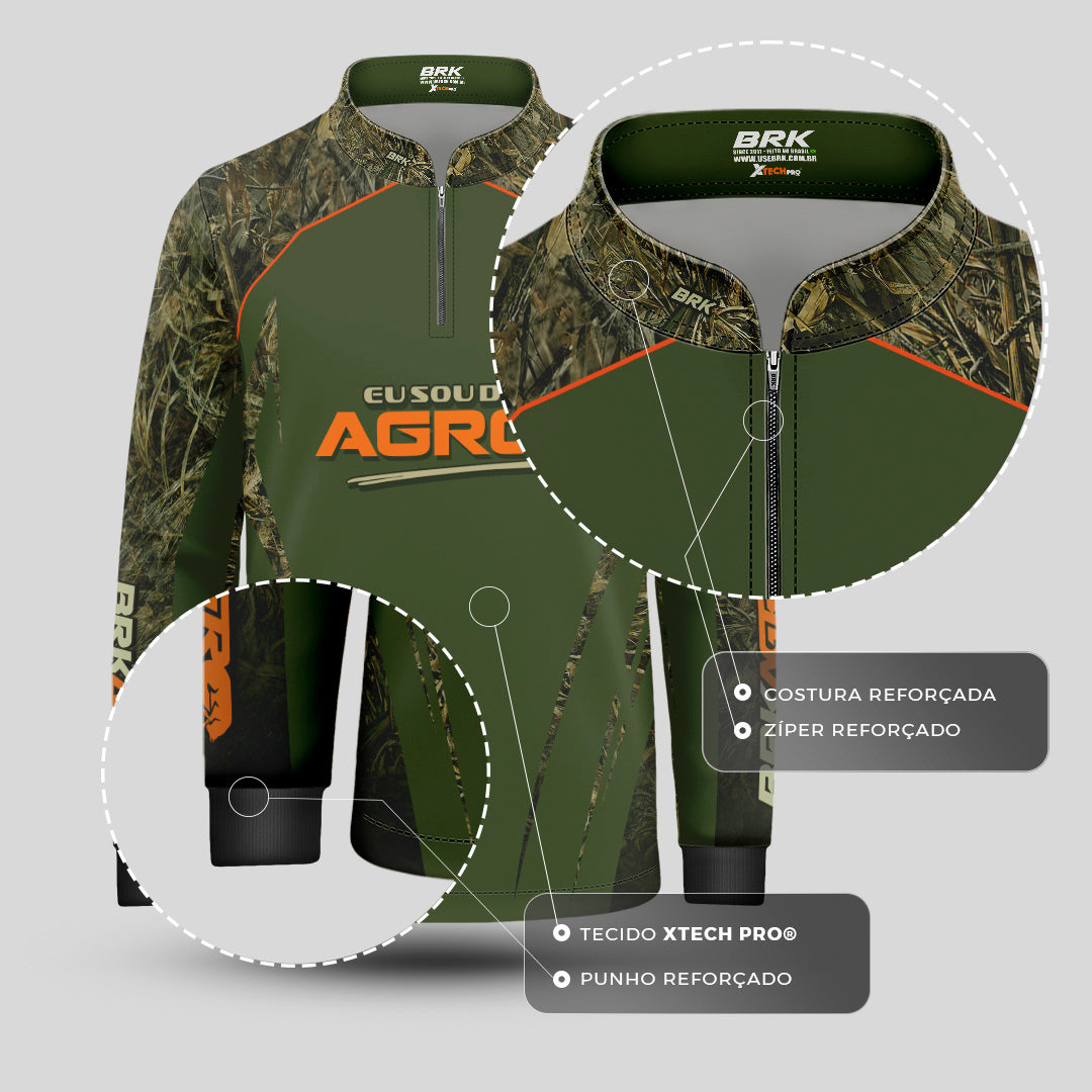 Camisa Agro Infantil Brk Eu Sou Do Agro Real Tree com Proteção Solar UV50+ - Brk Agro