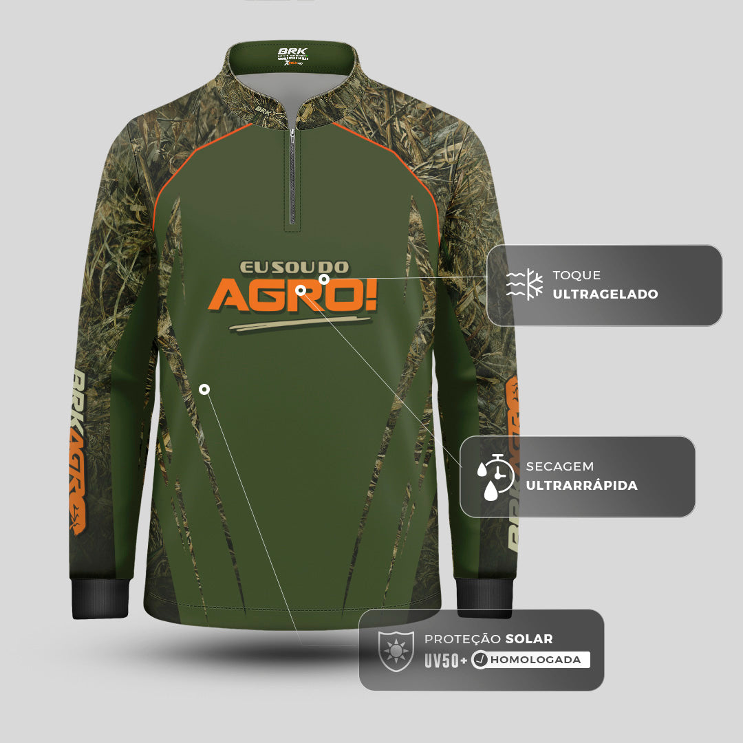 Camisa Agro Infantil Brk Eu Sou Do Agro Real Tree com Proteção Solar UV50+ - Brk Agro