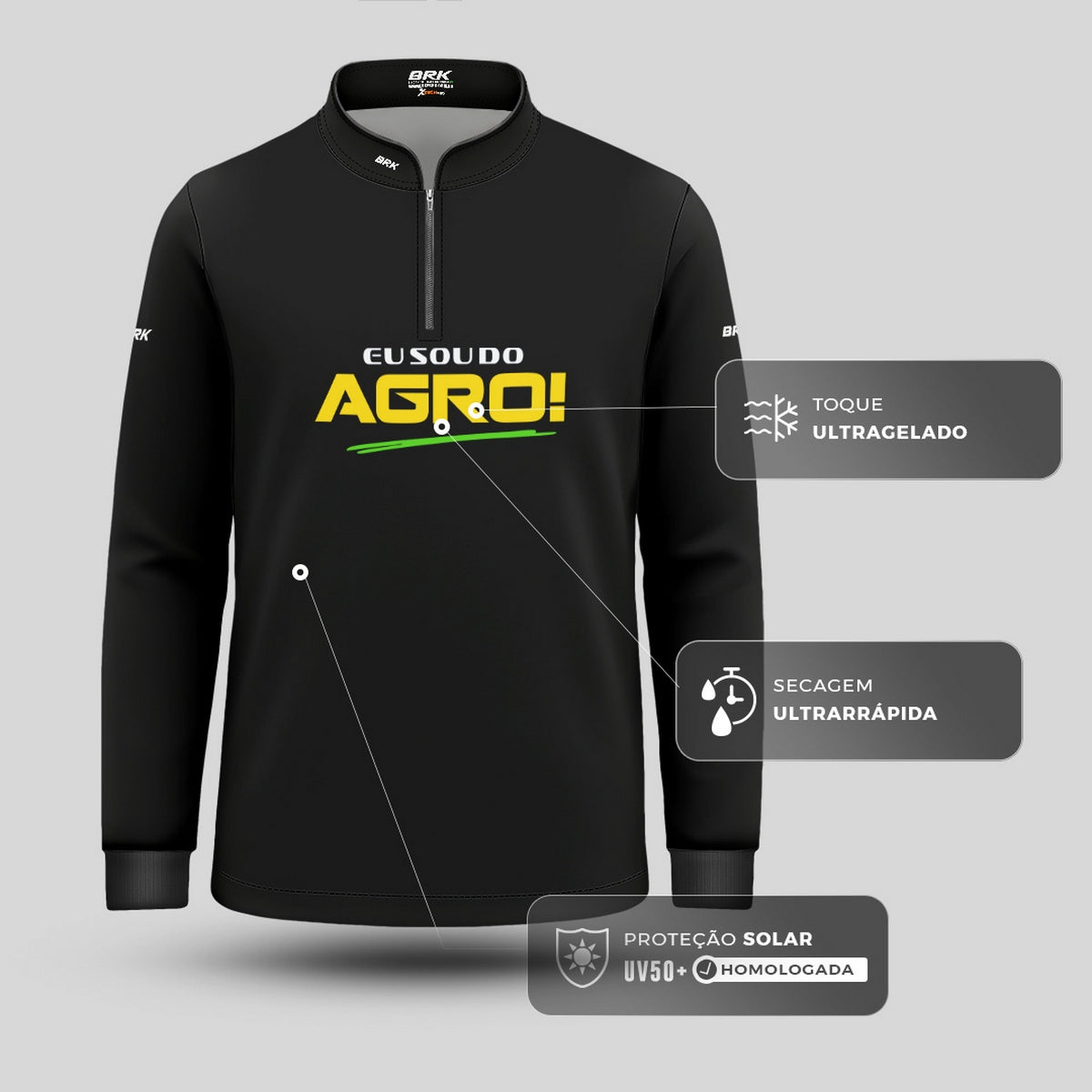 Camisa UV50 Agro Infantil Brk Eu Sou do Agro Preta Básica - Brk Agro