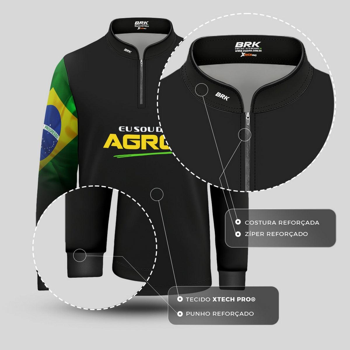 Camisa UV50 Agro Infantil Brk Eu Sou do Agro Preta Básica Bandeira do Brasil - Brk Agro