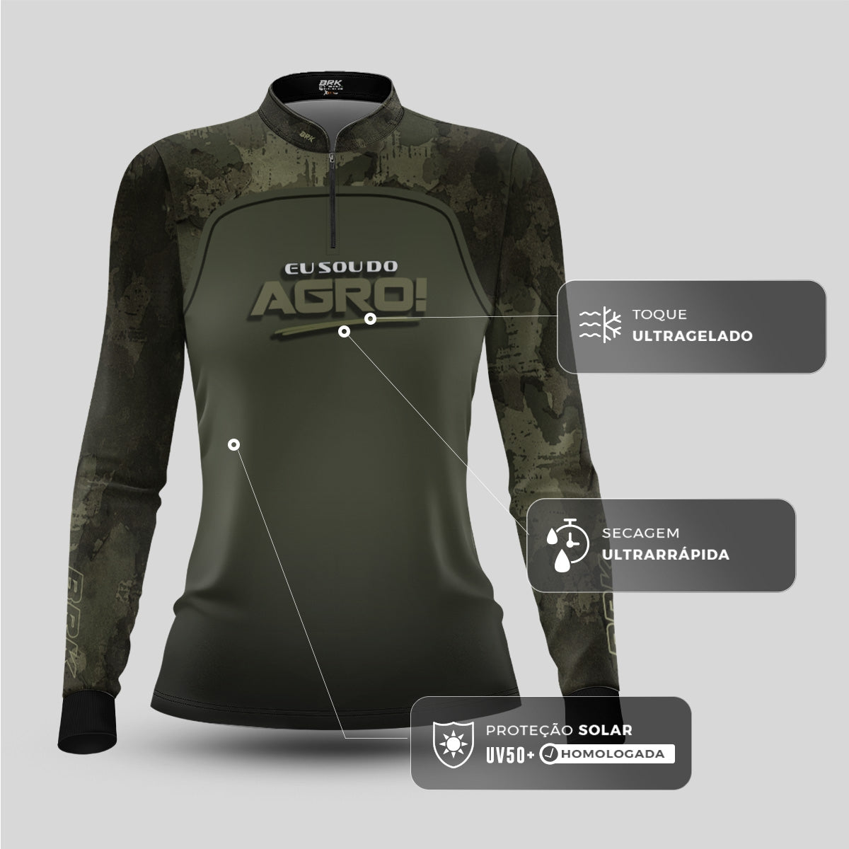 Camisa UV50 Agro Feminina Brk Eu Sou do Agro Básicas Long Horn - Brk Agro
