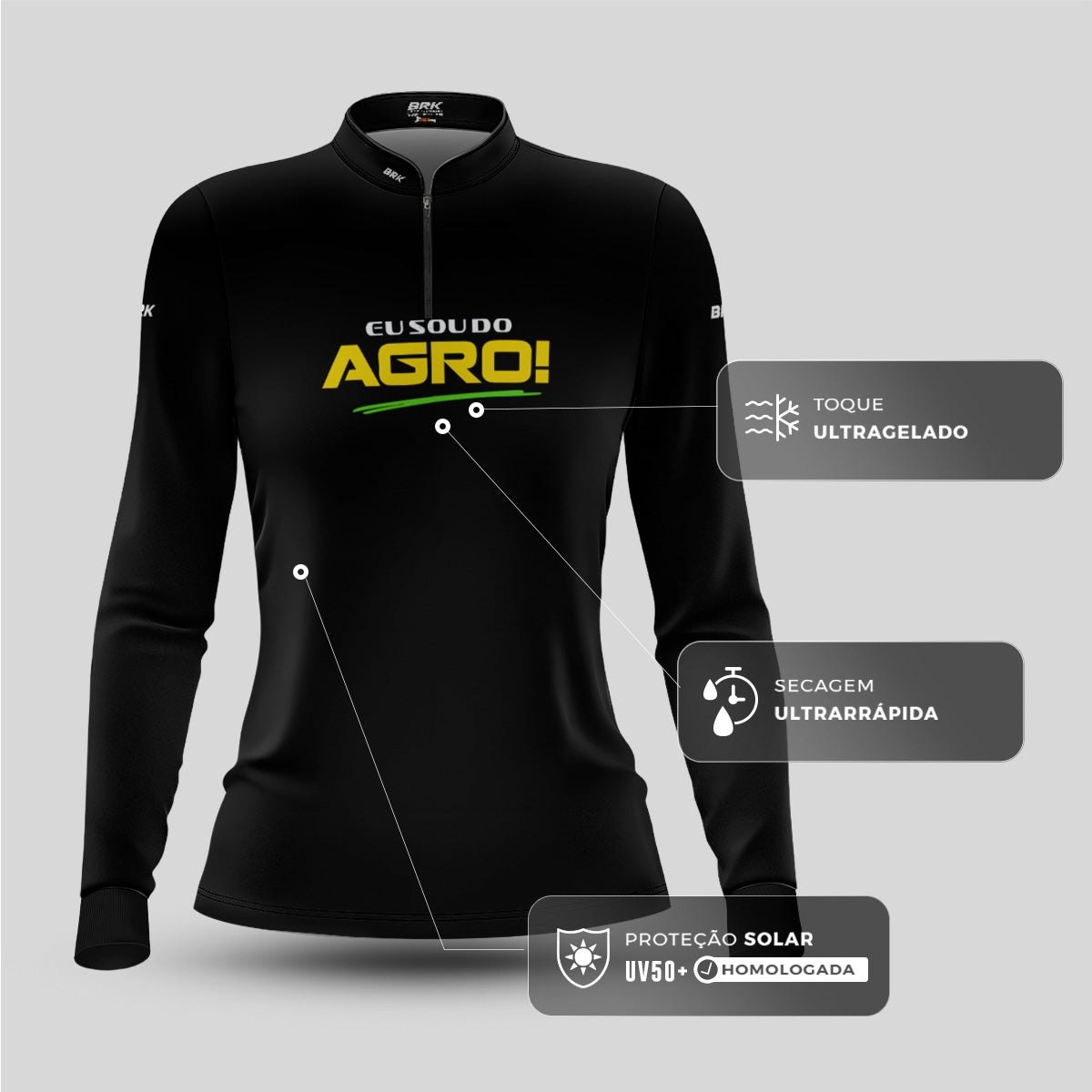 Camisa UV50 Agro Feminina Brk Eu Sou do Agro Preta Básica - Brk Agro