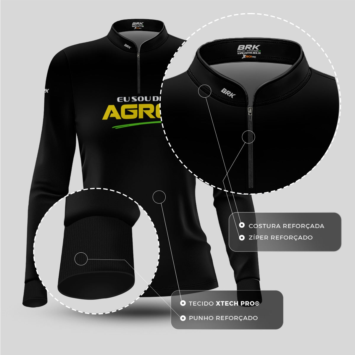 Camisa UV50 Agro Feminina Brk Eu Sou do Agro Preta Básica - Brk Agro