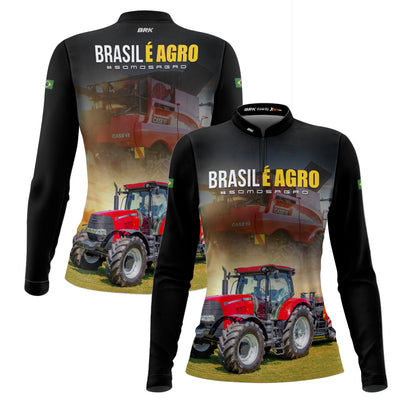 Camisa Agro Feminina Brk Trator Vermelho Brasil é Agro com Proteção UV50 - Brk Agro