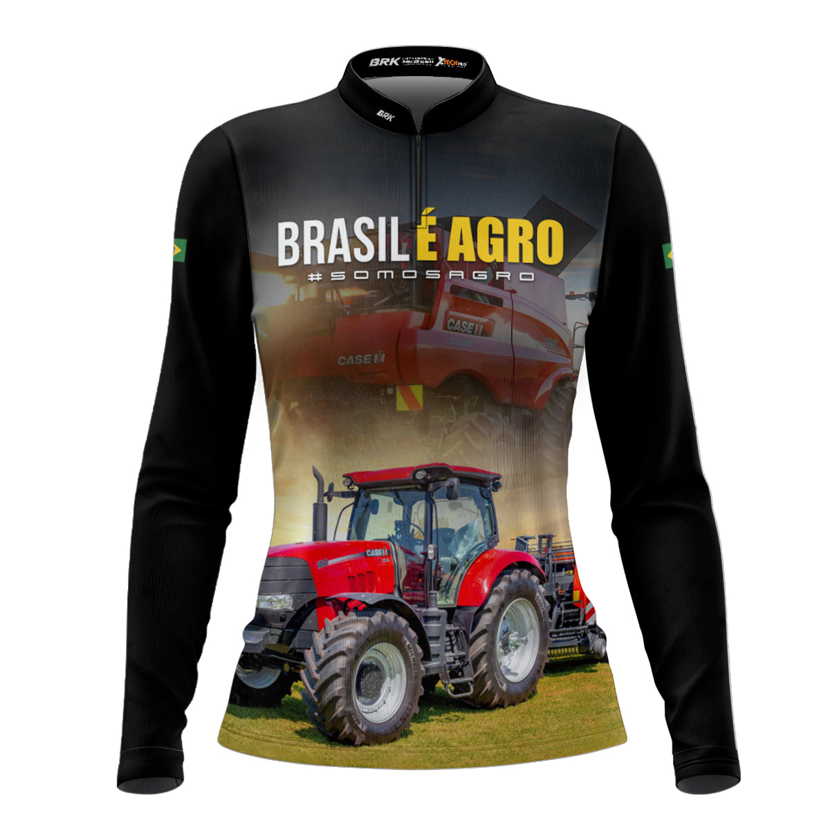 Camisa Agro Feminina Brk Trator Vermelho Brasil é Agro com Proteção UV50 - Brk Agro