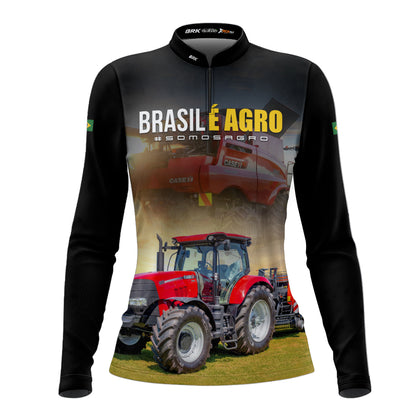 Camisa Agro Feminina Brk Trator Vermelho Brasil é Agro com Proteção UV50 - Brk Agro
