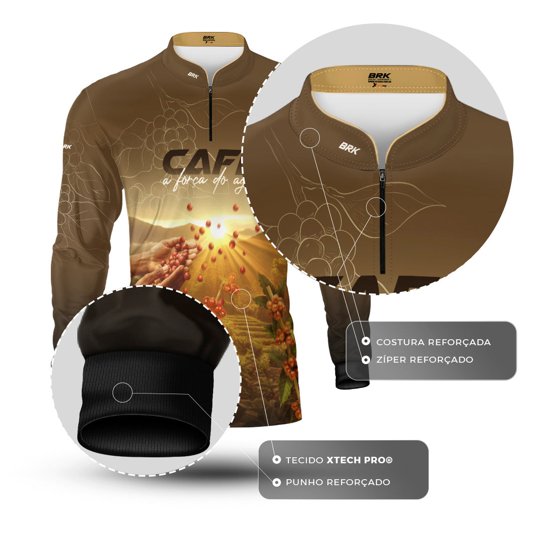 Camisa Agro Brk Café A Força do Agro com Proteção Solar UV50+ - Brk Agro